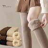 1 Pair Women Winter Socks Plush Over Knee Socks Anti-slip Solid Color Warm Thickened Stockings Warmth Socks for Various Occasions
