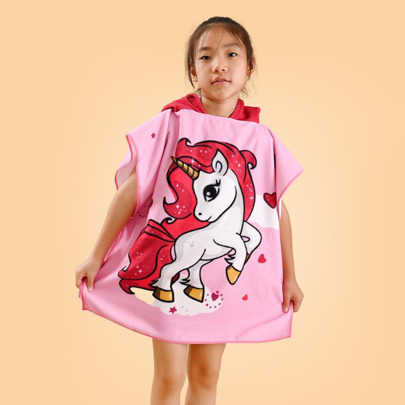 Dinosaur Cartoon Hooded Bath Towel: Absorbent Cotton Poncho for Kids' Summer Swimming
