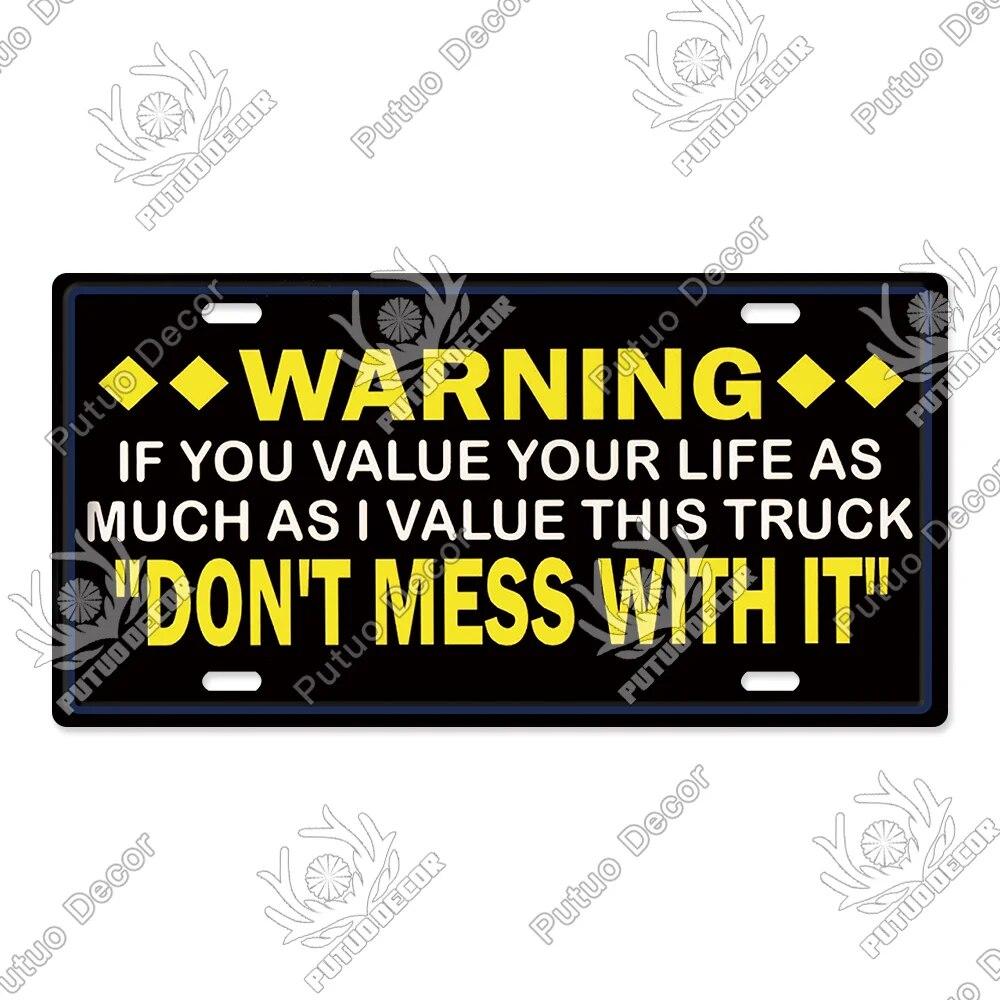 Putuo Decor Warning Metal Sign Plaque Metal Vintage Licenses Plate Tin Sign Wall Decor for Gas Station Pub Bar Beach Decoration