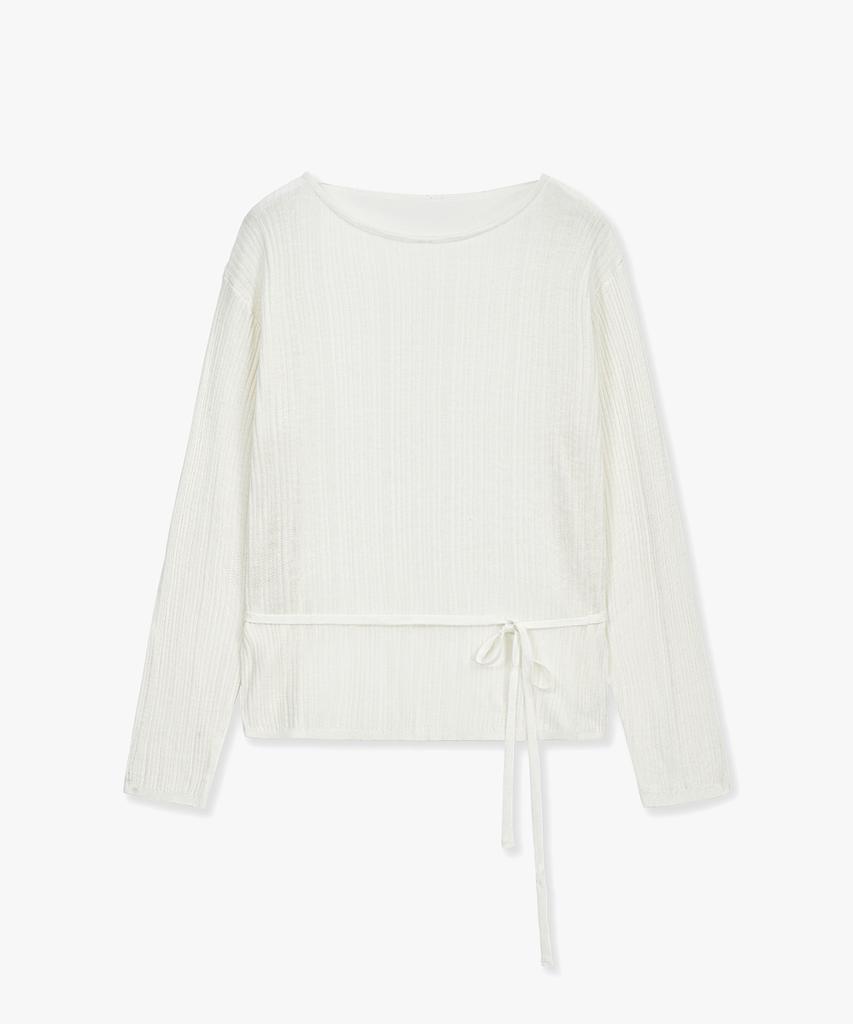 MONGDOL See-Through Lace-Up Knit Blouse White Mdbl009White