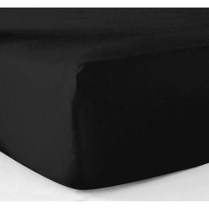Drap housse - Coton - 90x190 cm - 57 fils/cm² - Bonnet 20 cm - Noir