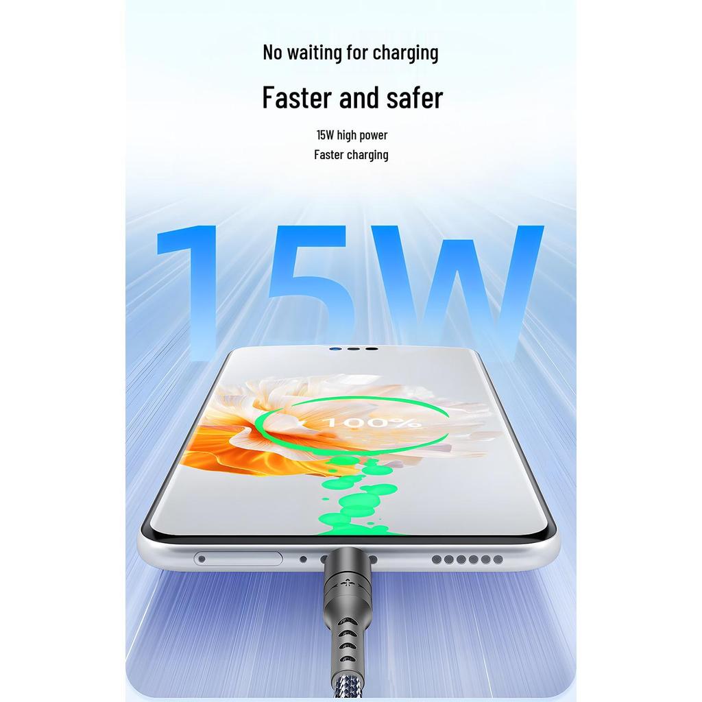 One-to-Three Braided Fast Charging Cable for Apple and Android Devices, USB-C Supported