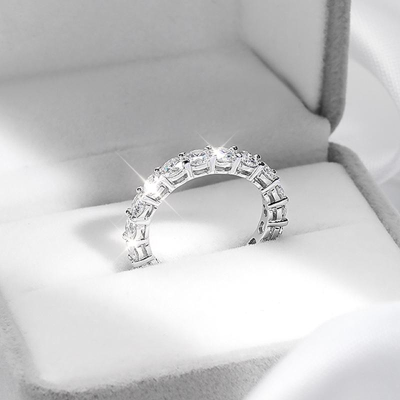 Smyoue 2-5mm Full Moissanite Ring for Women Sparkling Wedding Eternity Bands 100% S925 Silver Jewelry Classic Ring