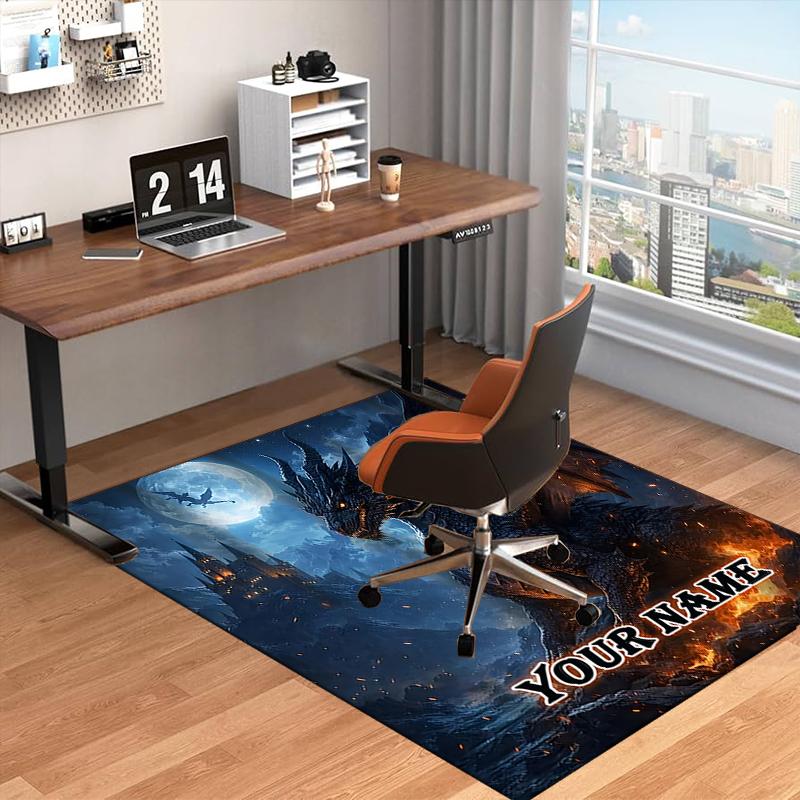 1PC Custom Name Dragon In Flames Theme Floor Mat Ideal for Living Room, Game Rooms, Office, Bedroom,Floor Mat Playful Design