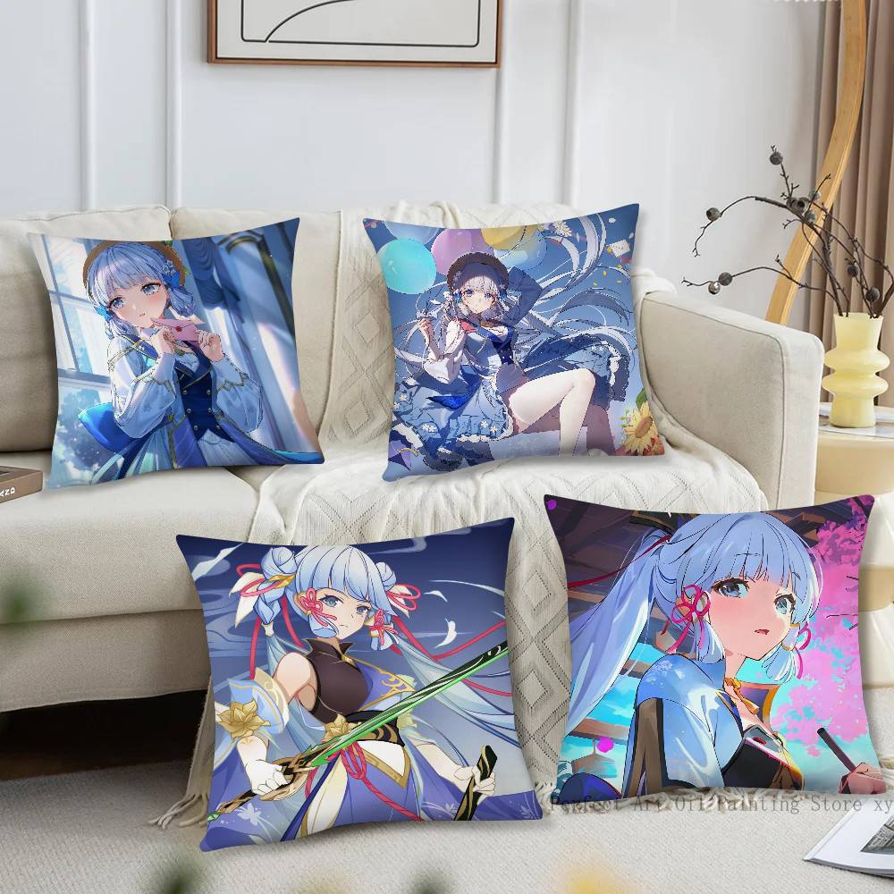 Kamisato Ayaka Anime Game Genshin Impact Pillow Case Fashion Square Pillowcase Bedroom Sofa Room Ins Decoration Leisure