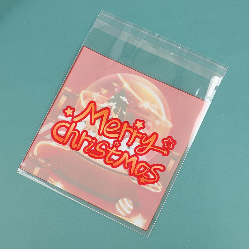 100 шт. Рождественский подарочный пакет, самоклеящийся пакет для упаковки печенья и конфет, подарочный пакет на годовщину, пластиковый пакет для выпечки закусок