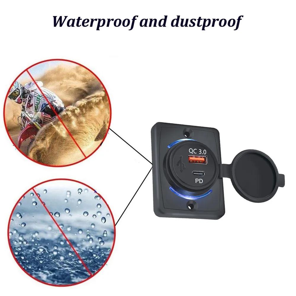 Водонепроницаемое зарядное устройство QC3.0 Type-C PD Dual USB со светодиодным индикатором для приборной панели лодки, автофургона, яхты, транспортного средства