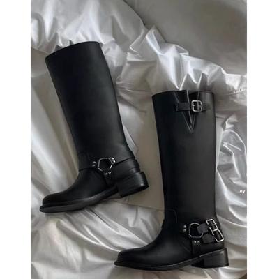 Регулируемая пряжка ремня с круглой головкой, но полусапоги до колена, женские новые сапоги рыцаря на толстом каблуке