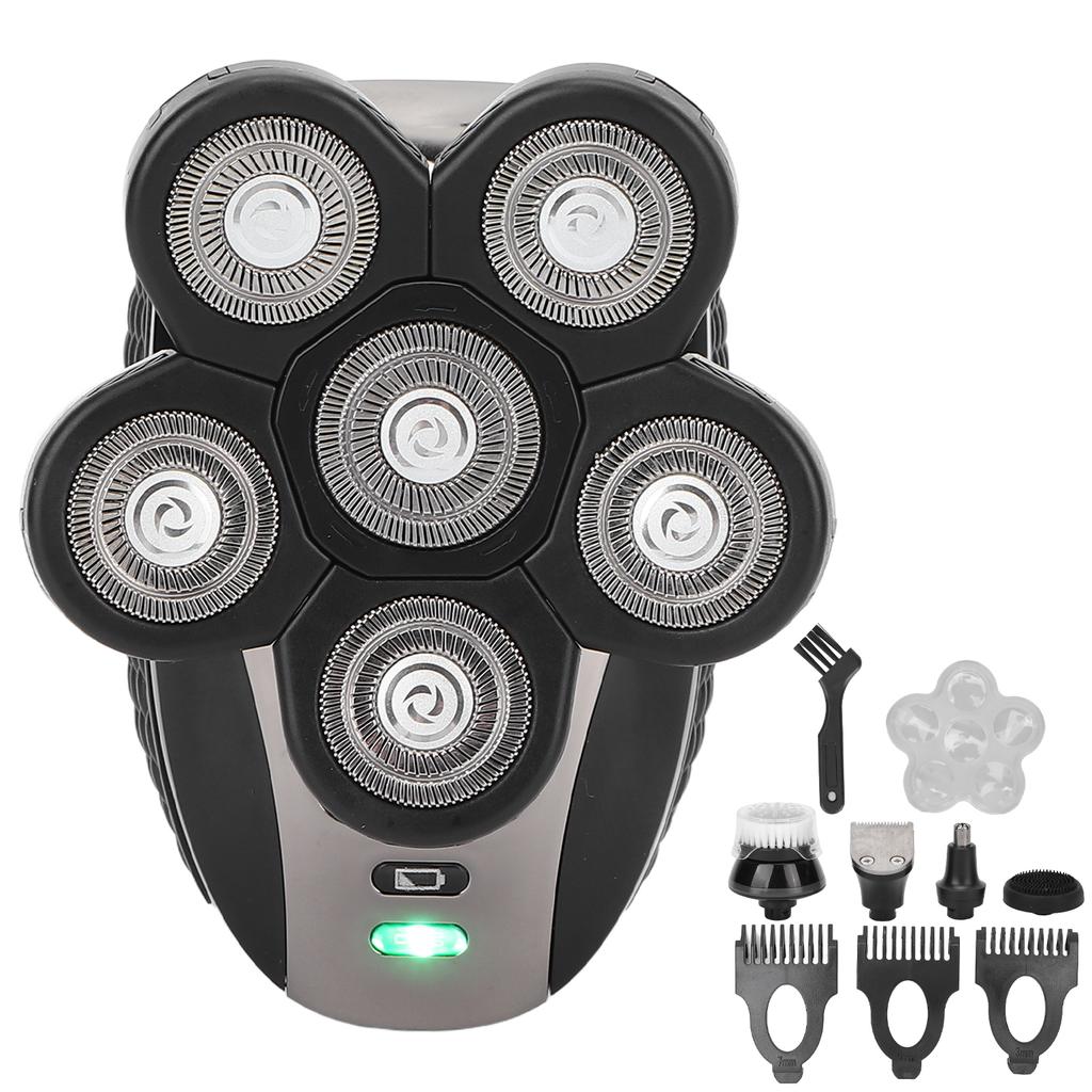 Electric Head Shavers Waterproof 5 In 1 Wet Dry Grooming Kit with 6 Rotary Blade Heads for Bald Men