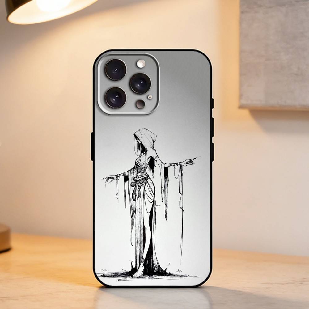 Скульптура Девушки в стиле G-Gothic Ретро Чехол для телефона для iPhone 17,16,15,14,13,12,11 Plus,Pro Max,XS,Мягкий силикон Черный чехол