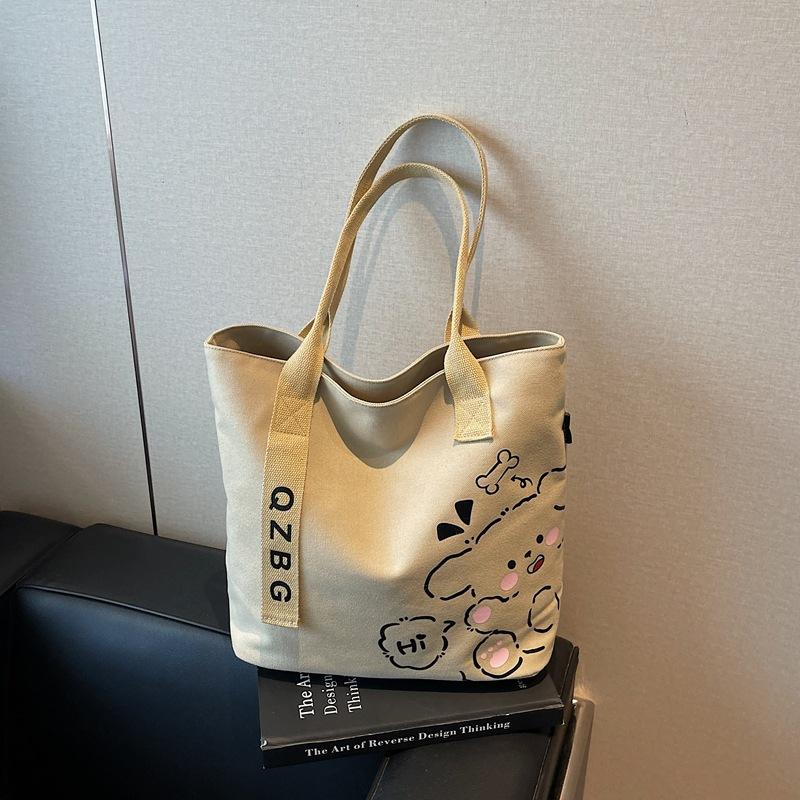 Casual Canvas Bag Women's Large-capacity New Cute Printed Shoulder Bag Class Commuter Tote Bag