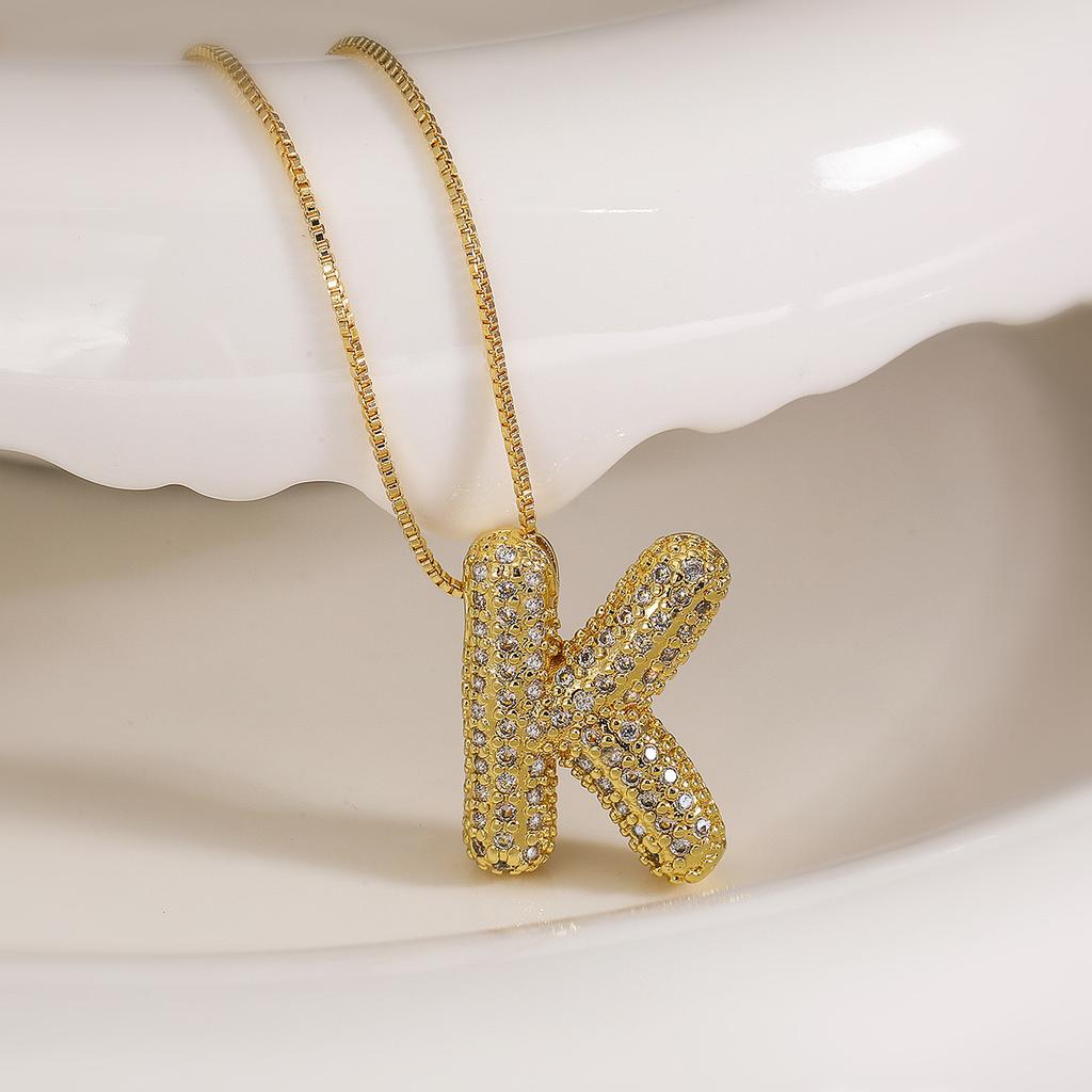 Cubic Zirconia Gold Plated Bubble Alphabet Letter Necklace Monogram Necklace Balloon Initial Necklace Gifts for Women Ladies