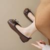 Weiwei Girl 2512-1 French Single Shoes Women's Flat Bottom One Pedal Square Head Soft Sole Shallow Mouth Bow Grandma Shoes