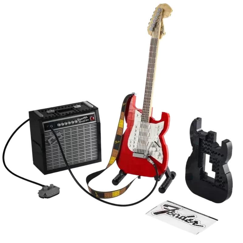 Имитация электрогитары Fender Stratocaster, набор строительных блоков, модель, детская игрушка для творческой игры «сделай сам»