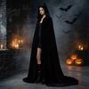 Mysterious Witch Wizard Cape Unisex Adults Hooded Cloak, Velvet Vampire Cape, Renaissance Masquerade Party Outfit Prop Medieval Halloween Costume for