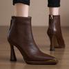 Fine Heel Single Boots Autumn New Metal Pointed Toe Rear Zip Anti-Slip Wear-Resistant High Heel Boots