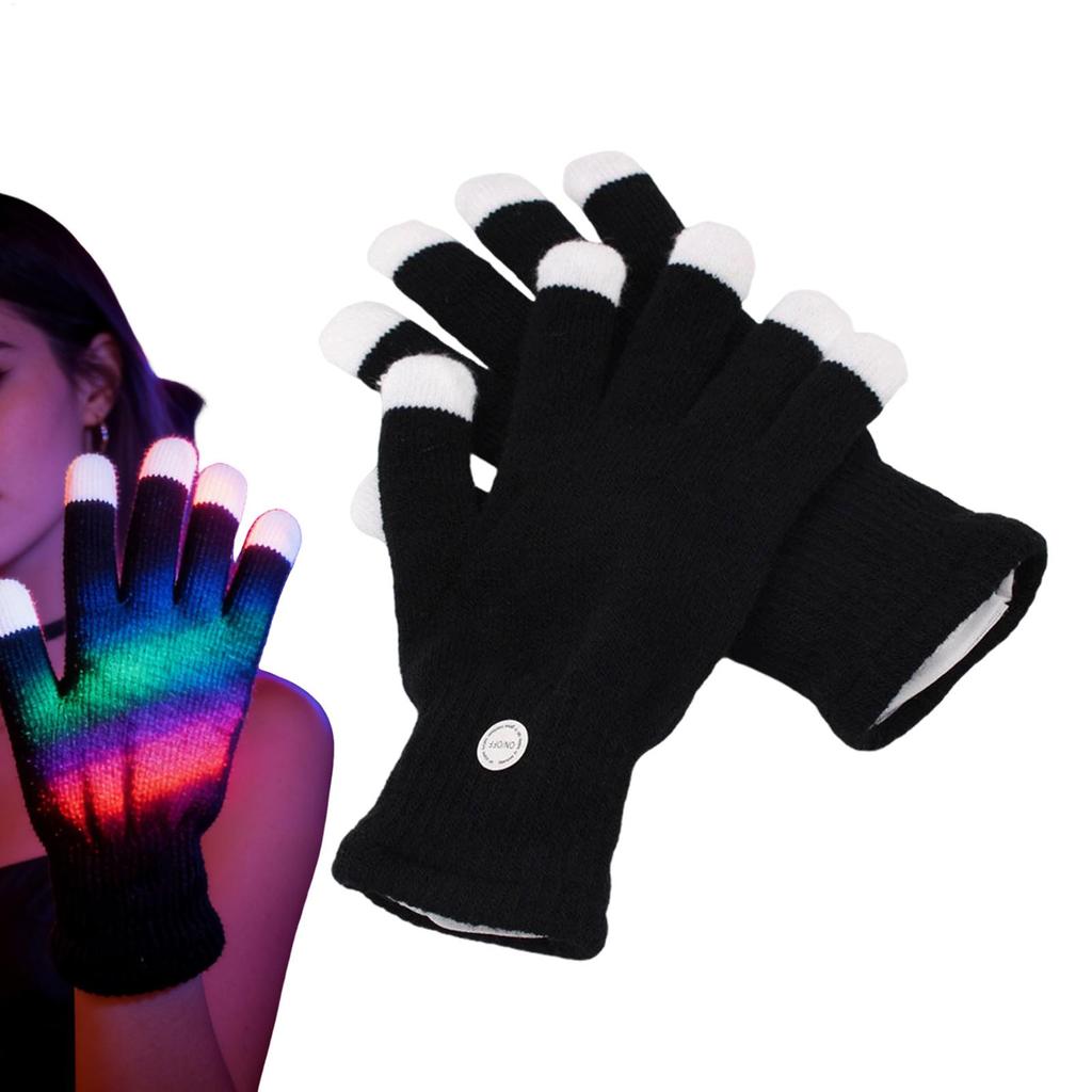 Модные Party LED Rave Мигающие Перчатки Светящиеся 7 Режимов Подсветка Кончиков Пальцев Черные Новые Праздничные