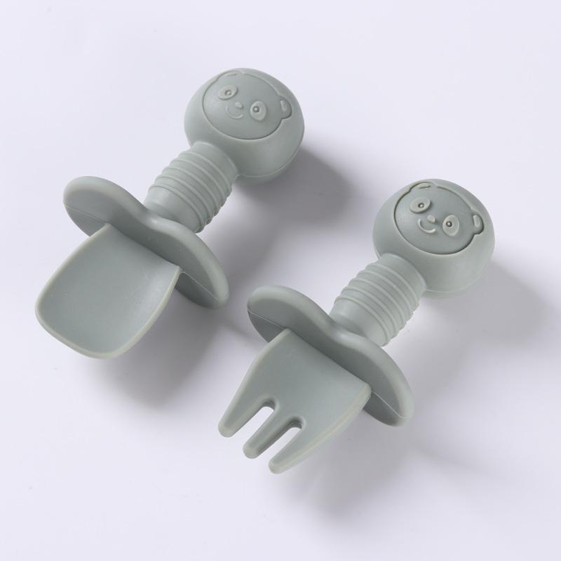 2pcs Food Grade Children Handle Spoon Fork Cutlery Baby Coaching Complementary BabyFeeding