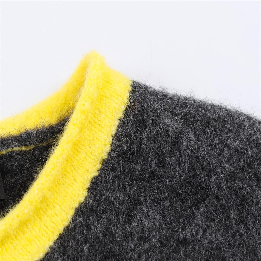 Women's Winter Retro Color Block Knit Cardigan Sweater Coat