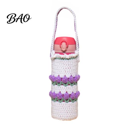 Durable Water Bottle Cover Hand Crocheted Cup Cover, Portable Elastic Wool Knit Sleeve, Breathable Small Fruit Pattern Sleeve Anti-Slip Protective