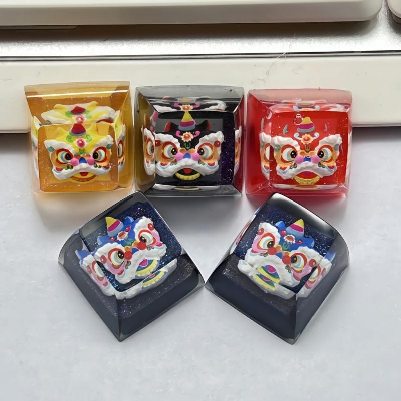 Resin Epoxy Keycap Featuring Embeddeds Traditional Dragon Dance Translucents Keycap for Backlit Keyboards