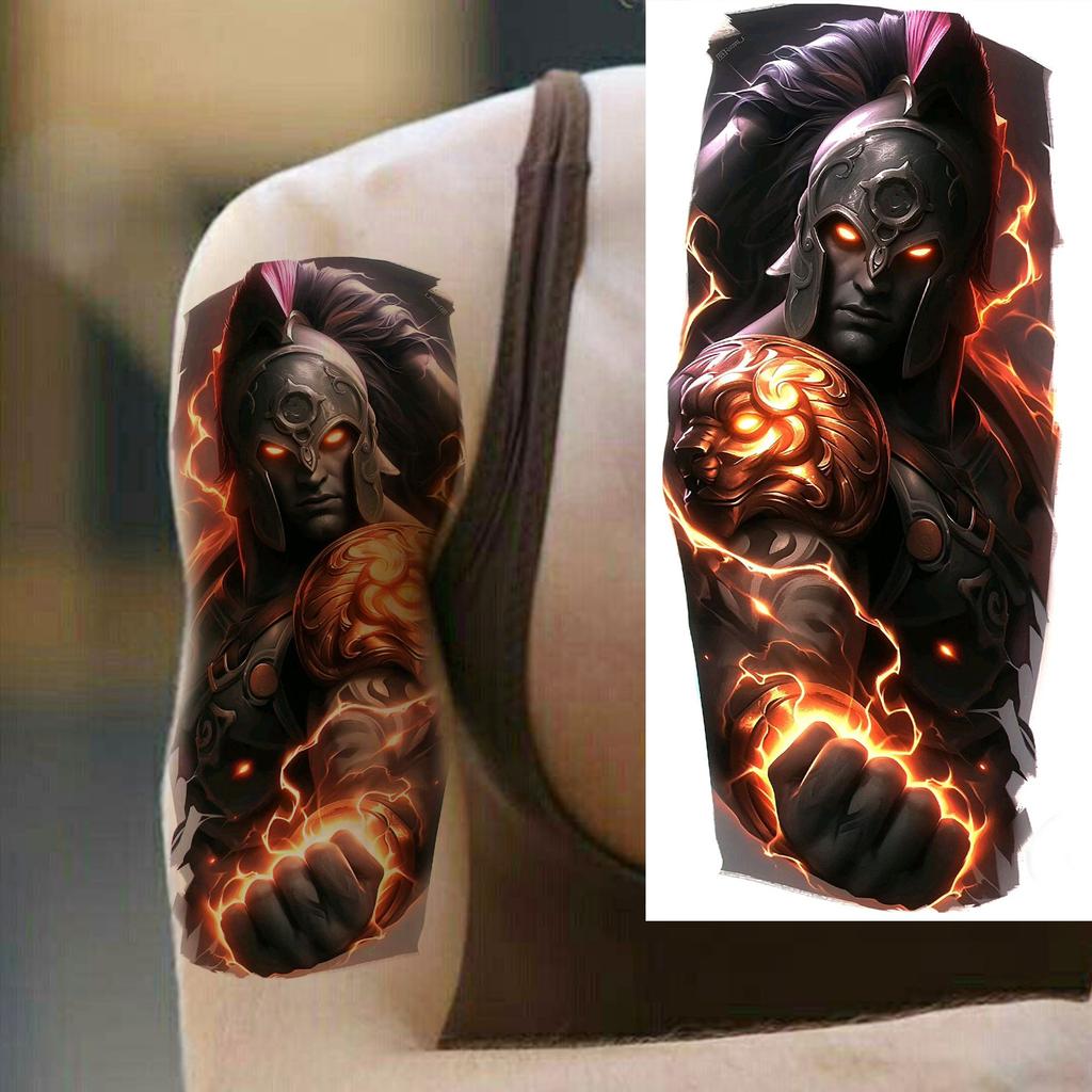 1 Sheet Realistic 3D Zeus Lion Warrior Temporary Tattoos For Men Women Adults, Long Lasting Waterproof Temp Fake Tattoo Stickers