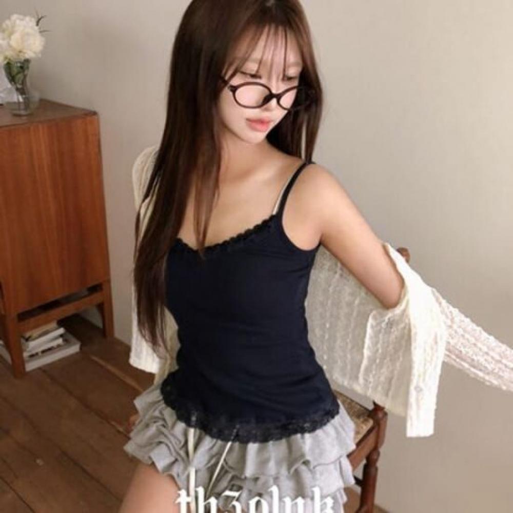 The Pink Women Hire Slim Fit Frill Lace Camisole