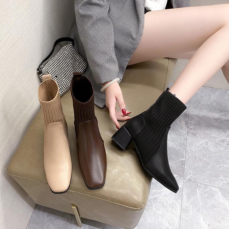 British Style Martin Skinny Short Boots Spring And Autumn New High Heel Socks Boots Single Boots Thick Heel Women 'S Shoes