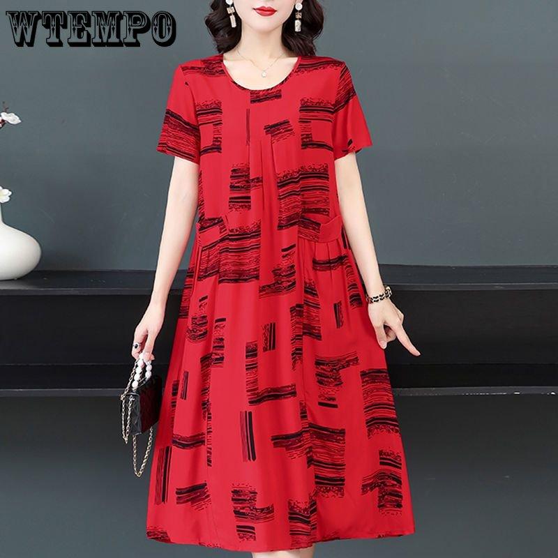 Женское летнее модное свободное хлопковое шелковое платье большого размера с короткими рукавами и цветочным принтом, темпераментные платья трапециевидной формы