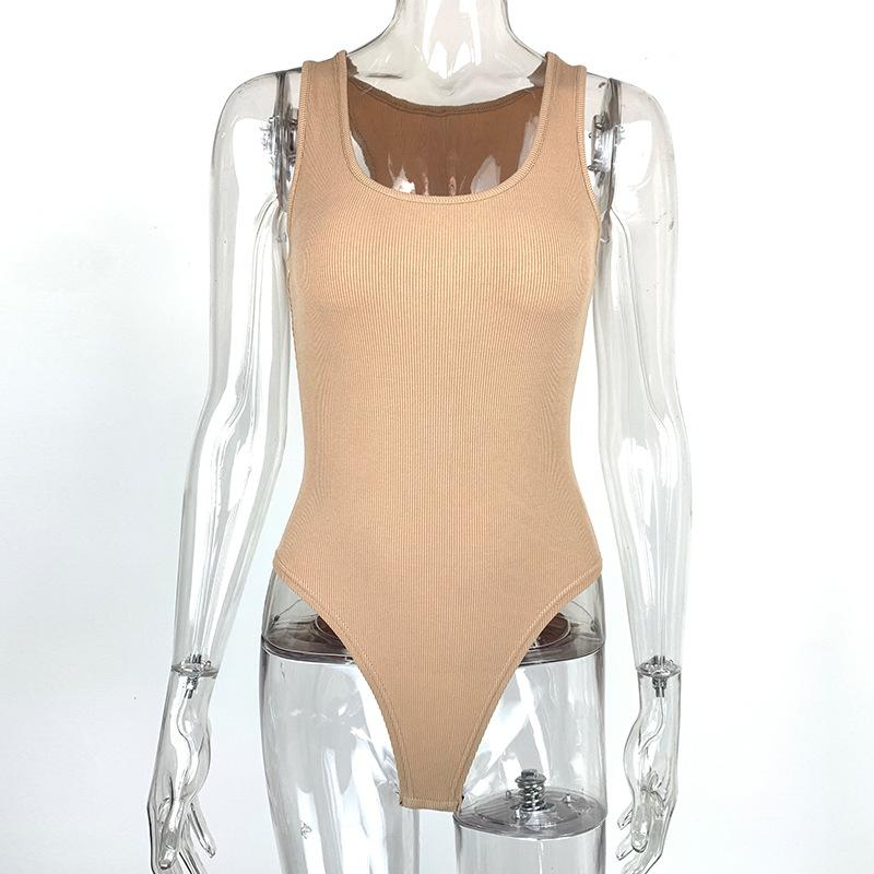 New Style Women's Sleeveless Tops U-neck Tight Cotton Ribbed I-shaped Vest Jumpsuit for Women