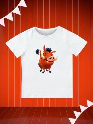Round Neck Printed Pattern Pullover Short Sleeve Kids Tops Pumbaa