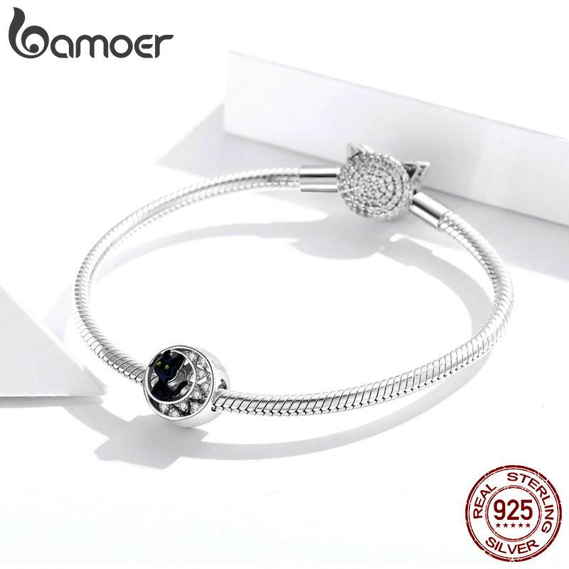 Bamoer Стерлингового Серебра 925 Оригинальный Шарм Хэллоуин Черный Кот CZ Серебро для Брендовых Ювелирных Изделий DIY Сделать для женщин Девушка