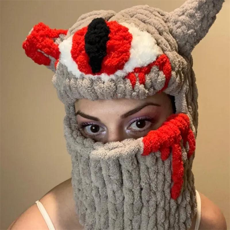 New Handmade Crocheted Ice Striped Cat Ear Hat, Fashionable and Versatile Autumn and Winter Adult Pullover Hat
