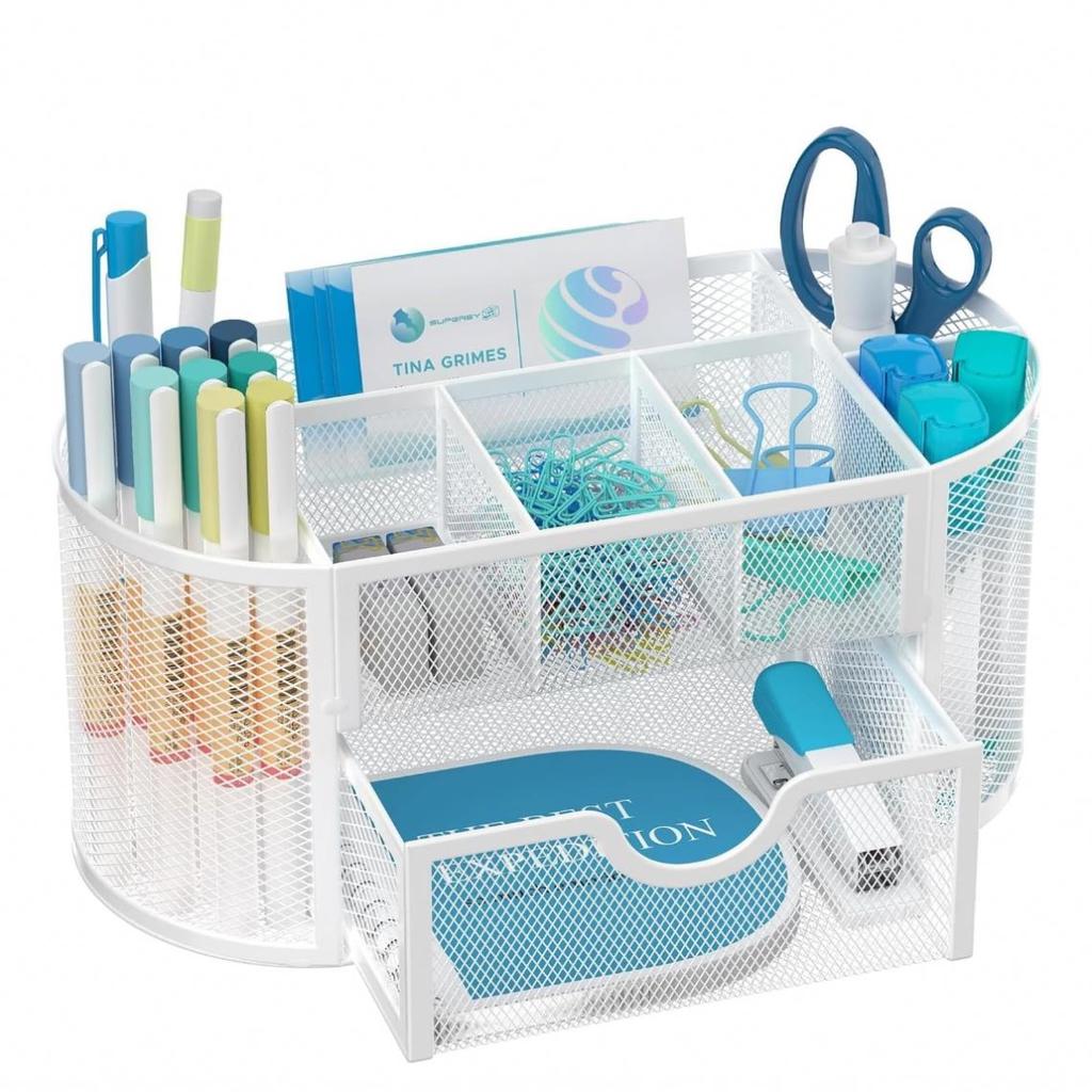 Mesh Desk Organizer Desk Accessories & Workspace Organizers with Drawers Pencil Holder for Desk with 9 Compartments