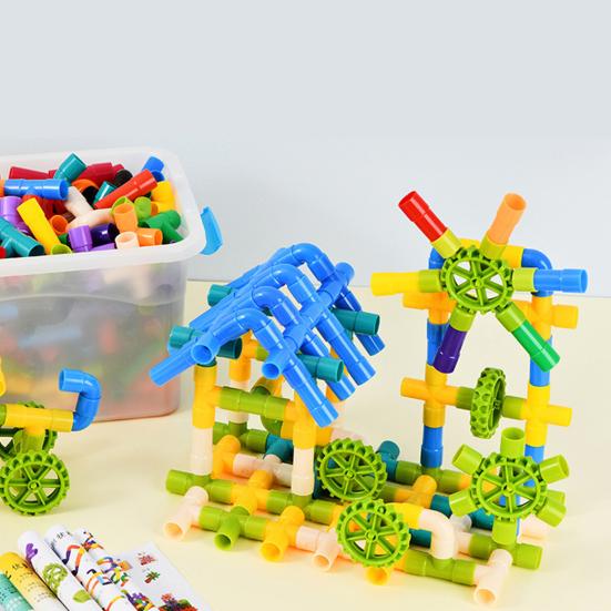 80/100/200Pcs Kids Pipe Building Block Toy Fine Motor Skills Colorful Tube Block Construction Toy Toddlers Boys Girls Educational DIY
