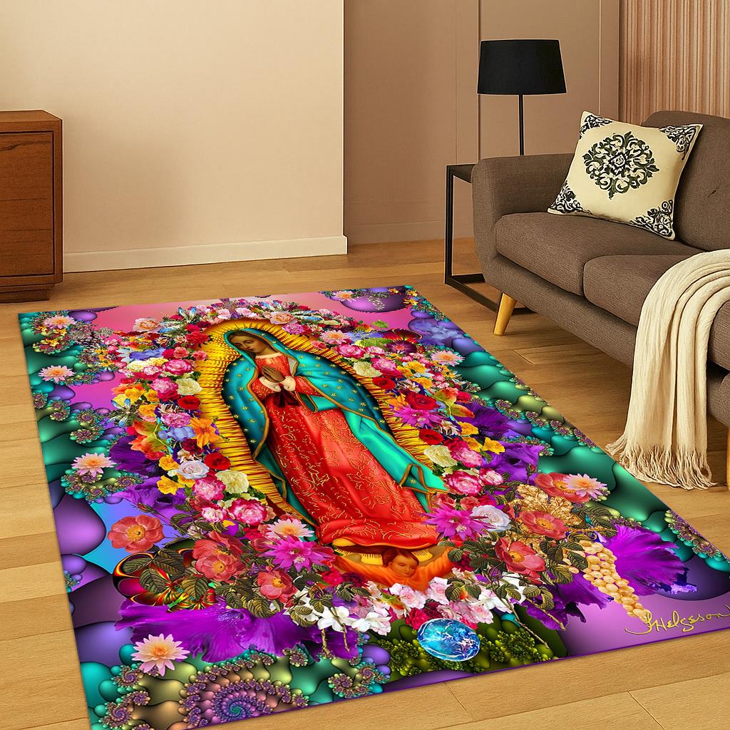 Christian Virgin Mary Jesus Carpet Rug Mat for Living Room Sofa Home Bedroom Doormat Kitchen Decor,Prayer Non-slip Area Rug Gift