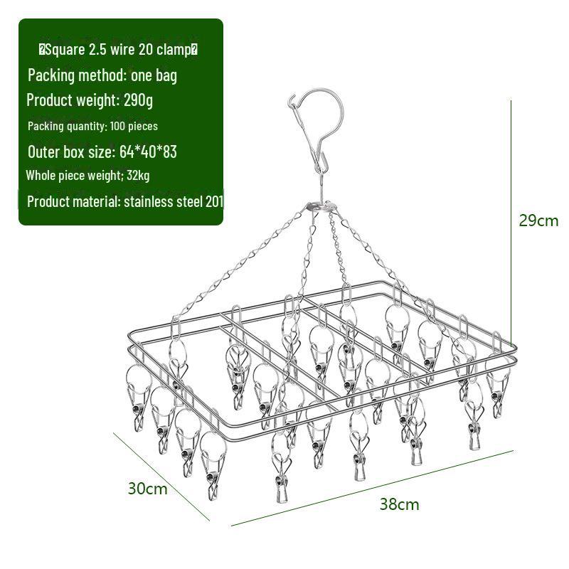 Сушильная стойка для носков Kaiwang из нержавеющей стали с несколькими зажимами и 20 колышками