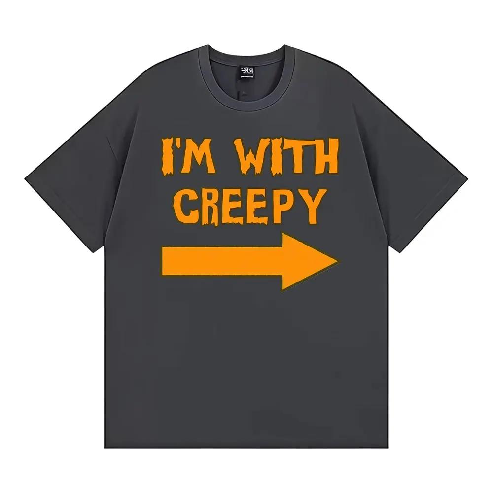 Im with Creepy Funny Halloween Graphic T Shirt Unisex Women Clothing Retro Fashion Harajuku Tshirt Crop Top Women