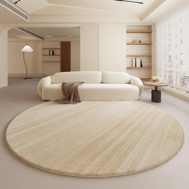 Cream Style Bedroom Decor Round Carpet Home Fluffy Soft Rug Minimalist Carpets for Living Room Thickend Plush Bedside Floor Mat