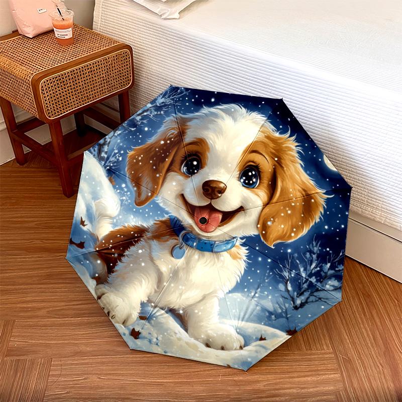0106 Snowflake Dog pattern, automatic folding umbrella, portable and foldable design, 8 ribs, a Christmas or birthday gift.