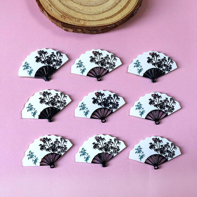 30Pcs/Pack Chinese Vintage Bamboo Fan Acrylic Connector Charms Bulk Wholesale Calligraphy Art Pendant For Earring Jewelry DIY