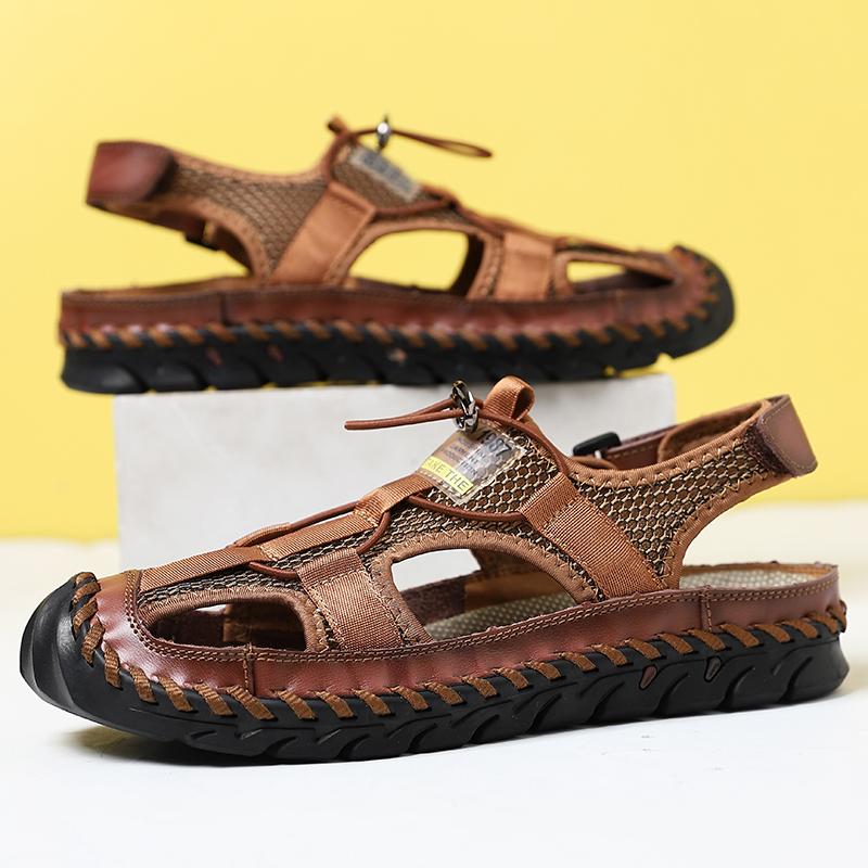 Summer Men'S Breathable Mesh Sandals Beach Outdoor Casual Shoes Thick Sole Closed Toe Aqua Shoes For Hiking Shoes Big Size 37-47