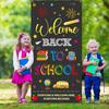 Back To School Banner Welcome Back To School Door Cover Backdrop Polyester Hanging Banner Front Door Porch Sign for First Day