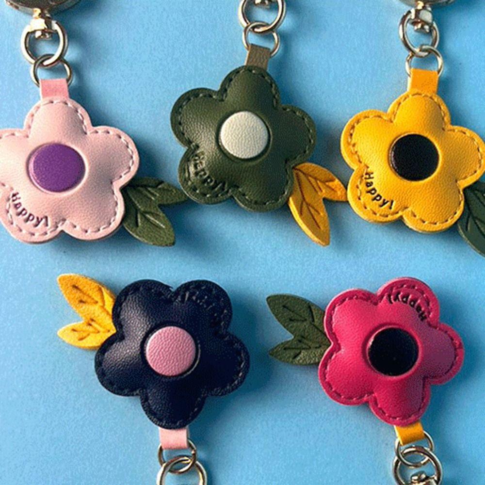 Multi-color Flower Keychain Tassels Flower Bag Pendant Cute PU Leather Key Ring  Couple