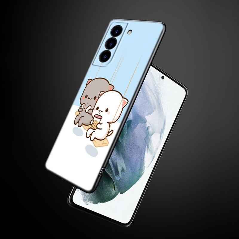 Чехол для телефона с забавным мультяшным котом для Samsung Galaxy S22 Pro S21 S20 Ultra FE S10 Lite 5G S10E S9 S8 Plus, мягкий черный чехол из ТПУ