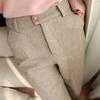 Осенне-зимние женские брюки с высокой талией, застежкой-молнией, ширинкой в елочку, шерстяные костюмные брюки, однотонные длинные брюки с карманами