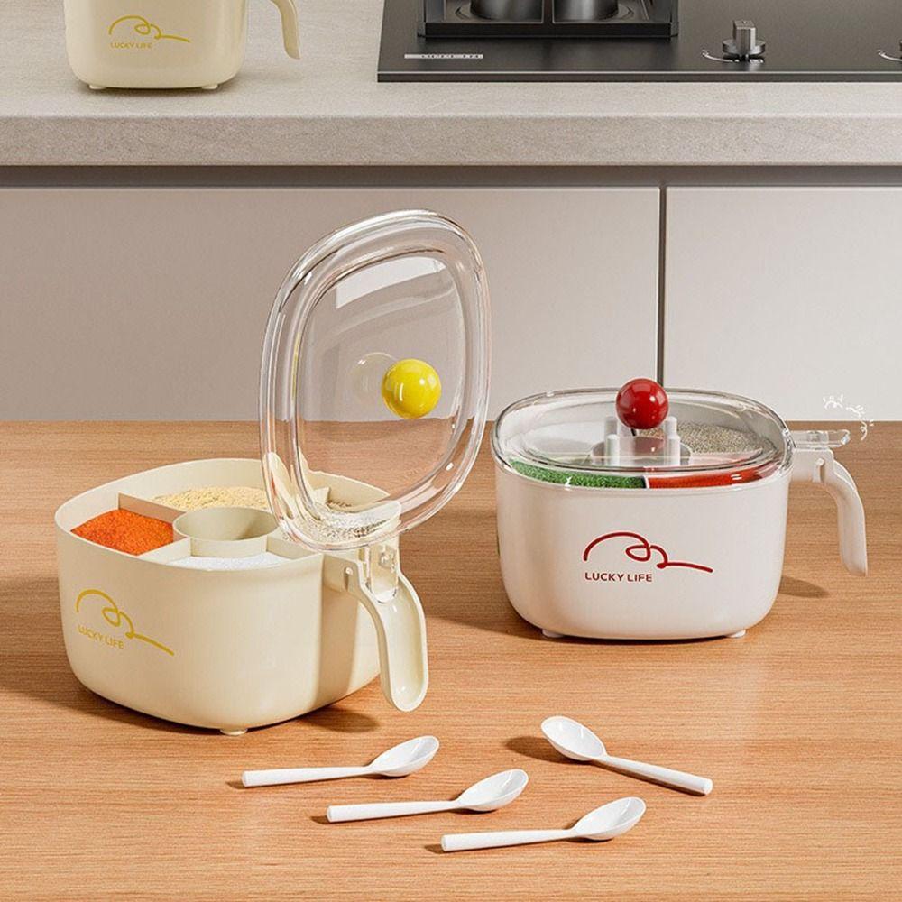 Plastic 4 in 1 Seasoning Box Large Capacity Spice Jar Spice Container for Sugar Salt