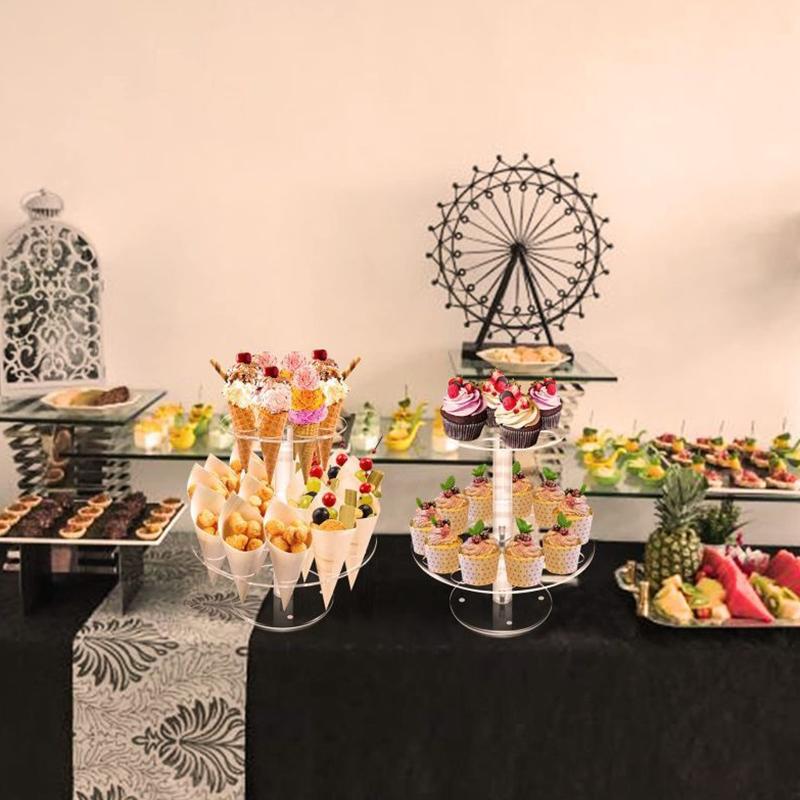 Акриловый держатель для рожков мороженого, стойка для кексов и попкорна, прозрачная полка для мороженого, дисплейная стойка для вечеринок, свадебного банкета, 16/24 ячейки