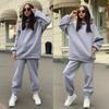 Women's Sets Autumn and Winter Fashion Solid Color Loose Hooded Sweatshirt Casual Trousers Two-piece Set