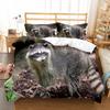 Raccoon Duvet Cover Set Cute Wild Animals Polyester Comforter Cover King Queen Size For Boy Girl Bedding Set With Pillowcase